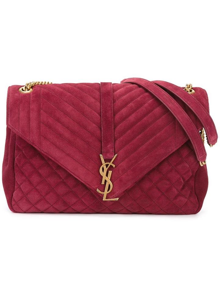 Saint Laurent Large 'monogram' Envelope Satchel, Women's, Pink/purple, Suede