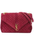 Saint Laurent Large 'monogram' Envelope Satchel, Women's, Pink/purple, Suede