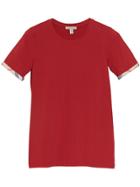 Burberry Check Cuff Stretch Cotton T-shirt - Red