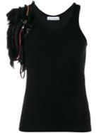 Paco Rabanne Fringed Asymmetric Tank Top, Women's, Size: 36, Black, Cotton/polyamide/polyester/viscose