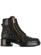 Balmain Quilted Lace-up Ankle Boots - Black