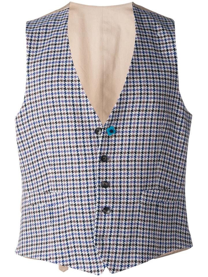 Lardini Houndstooth Waistcoat, Men's, Size: 50, Nude/neutrals, Cotton/silk
