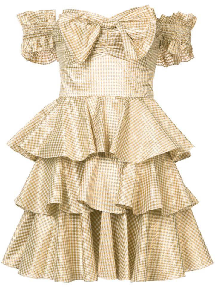 Caroline Constas Metallic Ruffle Dress - Yellow & Orange