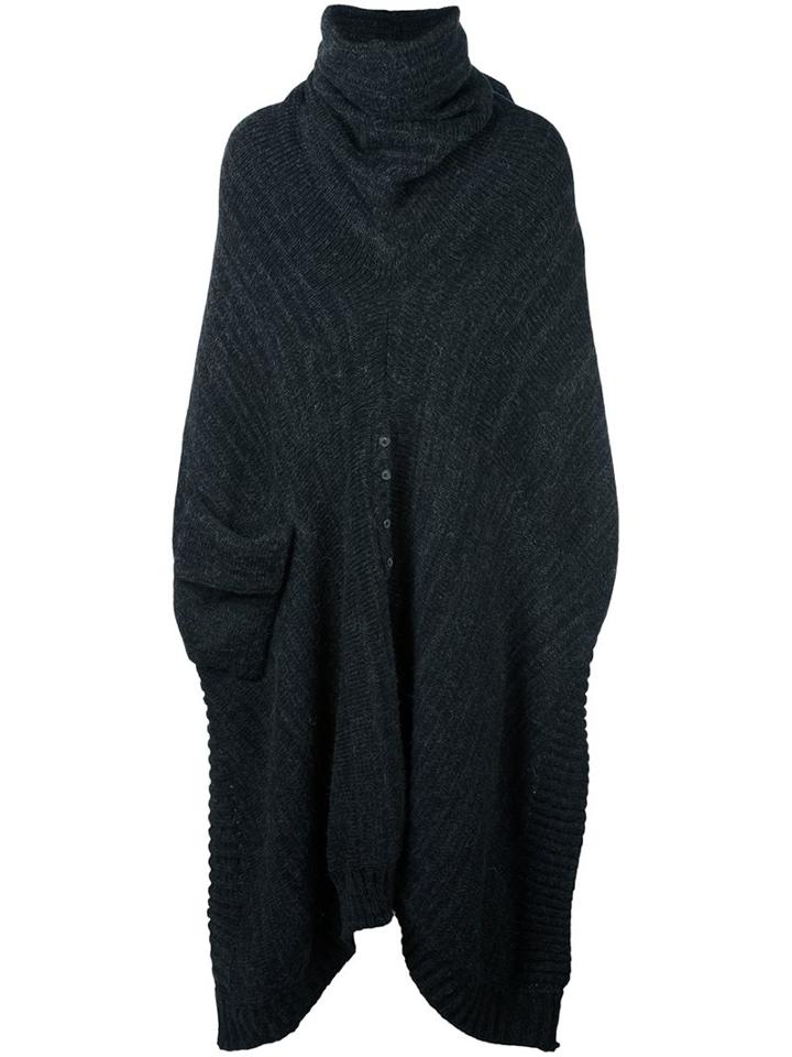 A New Cross Oversized Flannel Neck Poncho, Men's, Size: Large, Grey, Cupro/alpaca