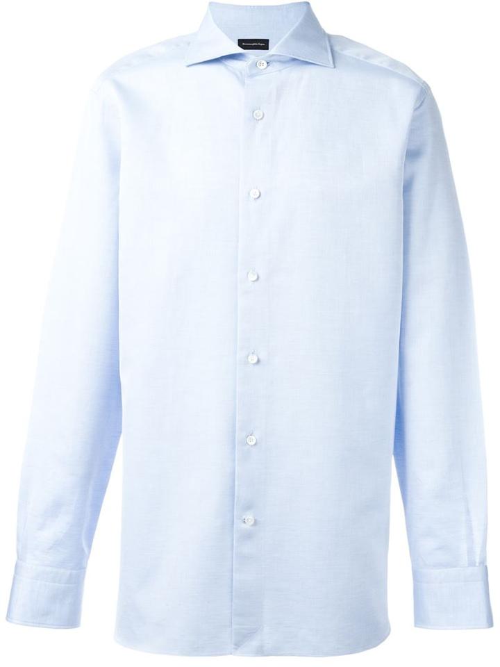 Ermenegildo Zegna Classic Shirt, Men's, Size: 41, Blue, Cotton/linen/flax
