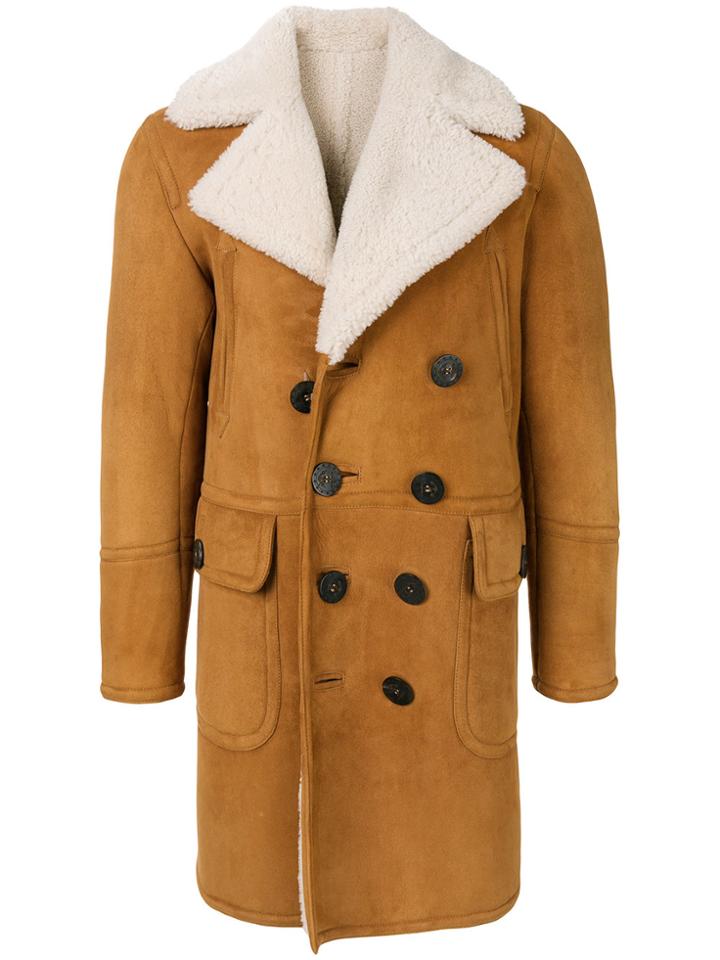 Dsquared2 Shearling Double-breasted Coat - Brown