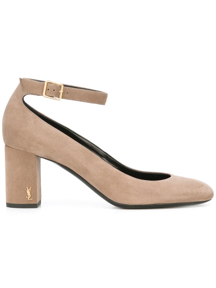 Saint Laurent Babies 70 Ankle Strap Pumps - Nude & Neutrals