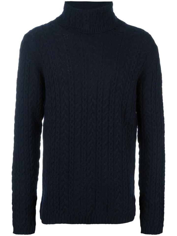 Paolo Pecora Turtleneck Jumper, Men's, Size: Large, Blue, Wool