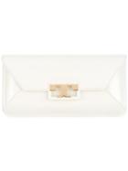 Tory Burch Gold Buckle Clutch, Women's, White, Patent Leather