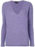 Tom Ford - Ribbed V-neck Jumper - Women - Cashmere - 38, Pink/purple, Cashmere