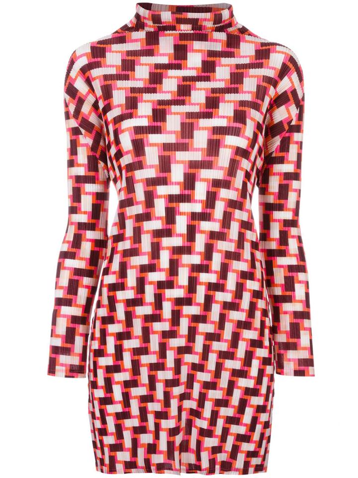 Pleats Please By Issey Miyake Geometric Print Long Blouse, Women's, Size: 3, Red, Polyester