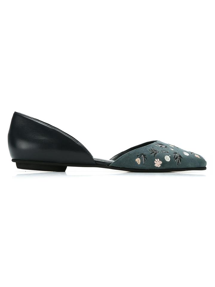 Sarah Chofakian Embroidered Ballerinas - Black