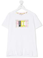 Emilio Pucci Junior Teen Frill Trim Logo Embellished T-shirt - White