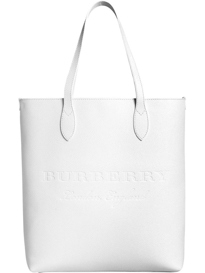 Burberry Medium Logo Embossed Tote - White