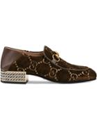 Gucci Horsebit Gg Velvet Loafer With Crystals - Brown