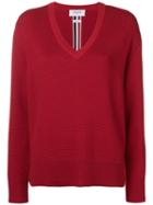 Thom Browne Intarsia Stripe Boxy V-neck Pullover - Red