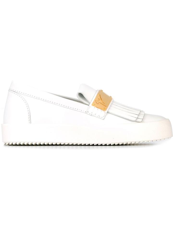 Giuseppe Zanotti Design Fringed Slip-on Sneakers, Men's, Size: 42.5, White, Leather/rubber