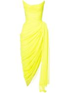 Oscar De La Renta Strapless Draped Split Gown - Yellow & Orange