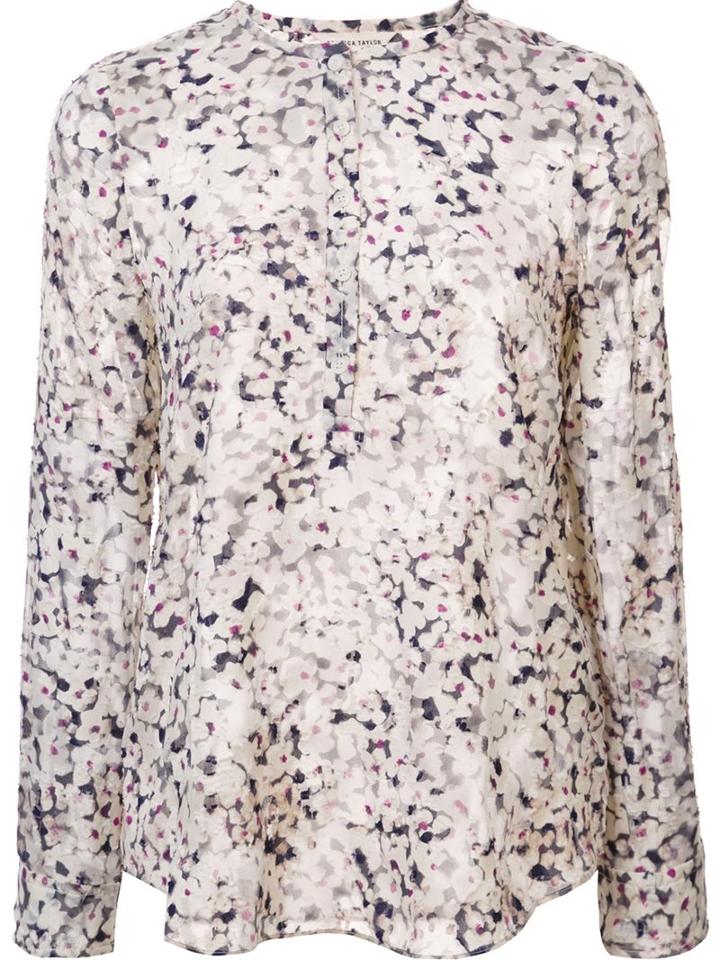 Rebecca Taylor Floral Print Longsleeved Blouse, Women's, Size: 8, Nude/neutrals, Silk/cotton