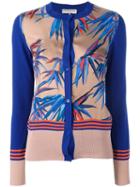 Emilio Pucci Leafs Pattern Cardigan, Women's, Size: Large, Blue, Silk/cotton