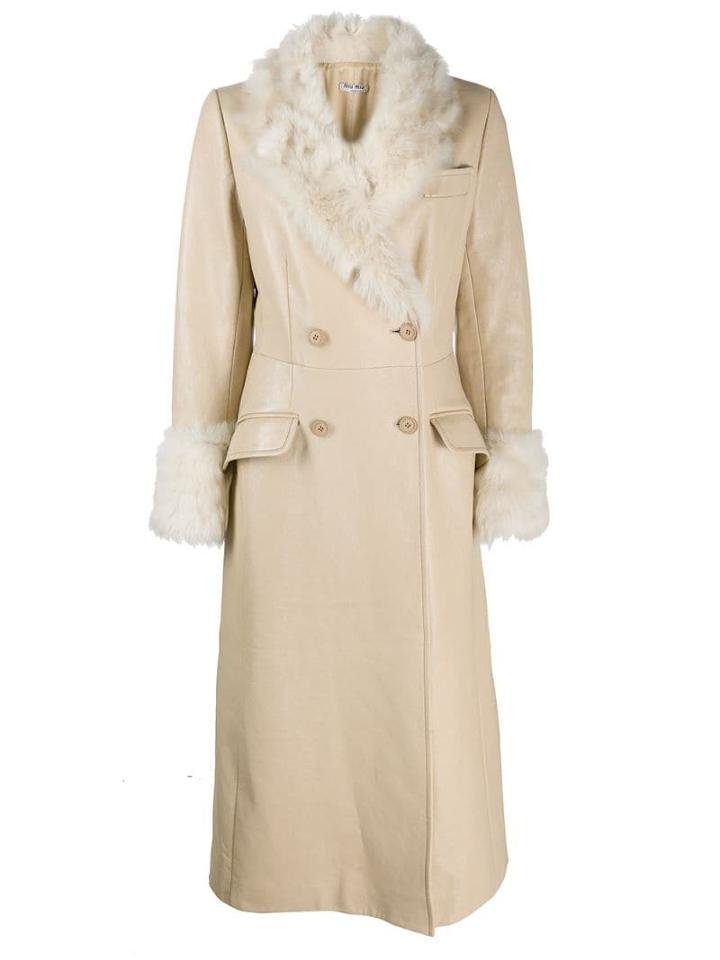 Miu Miu Fur-lined Double-breasted Coat - Neutrals