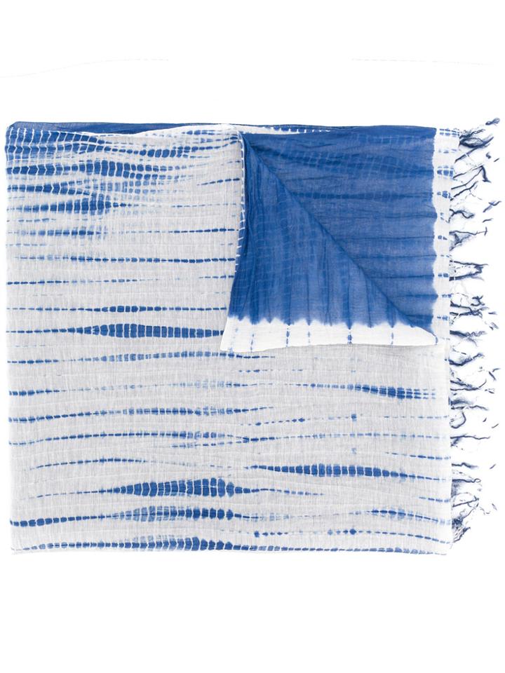 Suzusan Colour Block Tassel Trim Scarf - Blue
