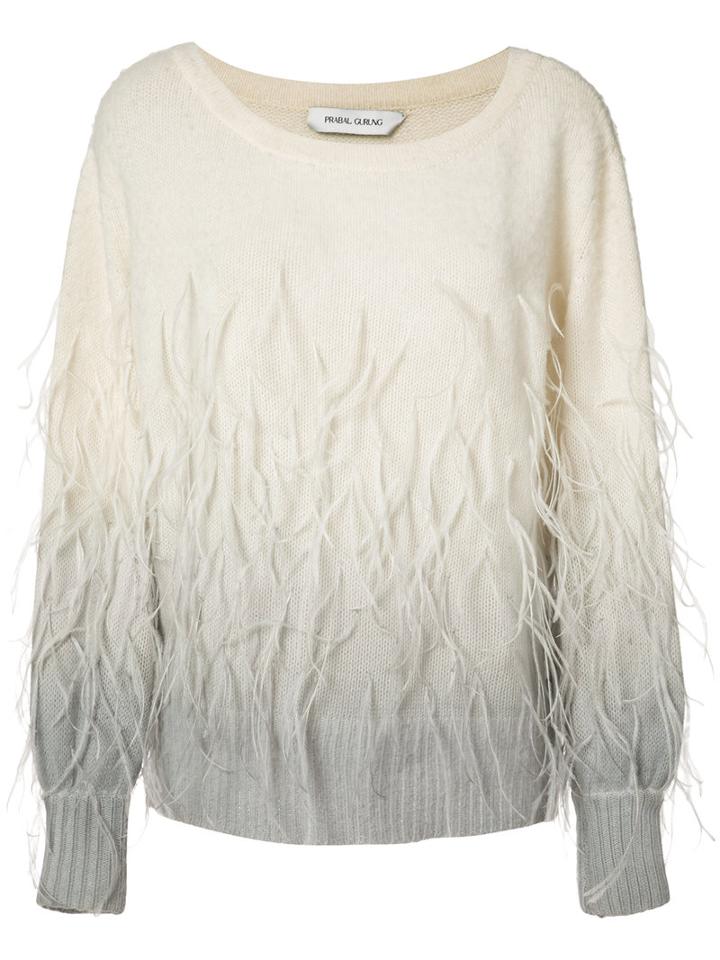Prabal Gurung Feathers Applique Degrade Jumper, Women's, Size: Small, White, Angora/ostrich Feather