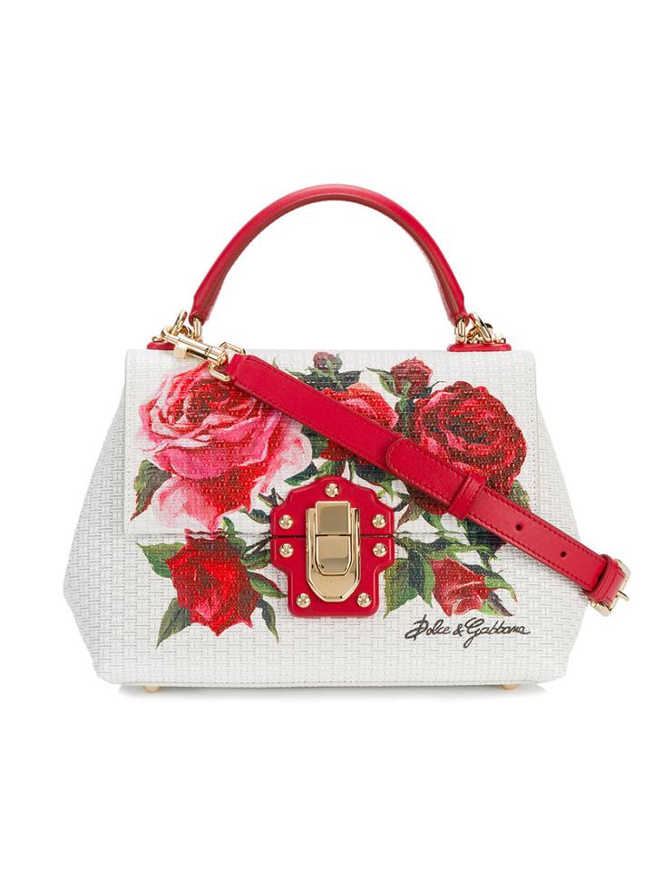 Dolce & Gabbana - Small Lucia Rose Print Satchel - Women - Leather - One Size, White, Leather