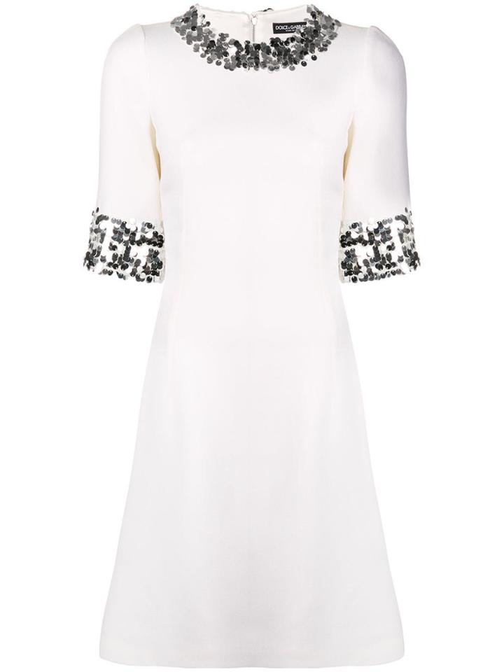 Dolce & Gabbana Sequin Trim Skater Dress - White