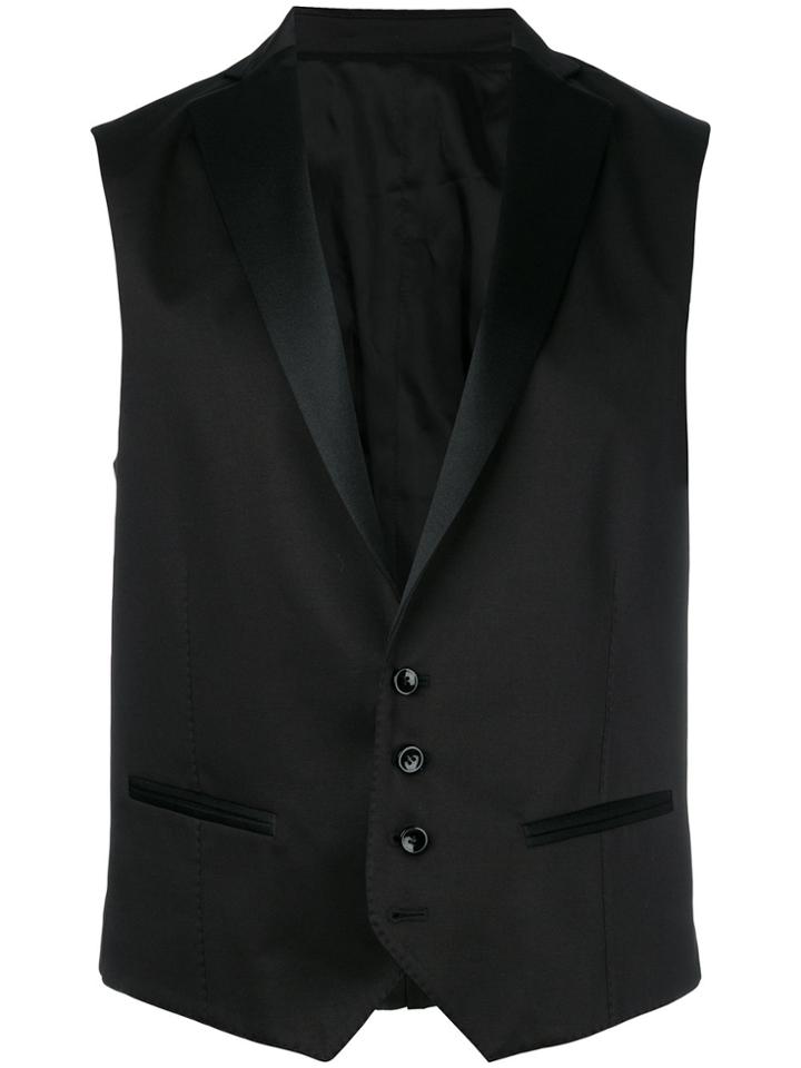 Tonello Satin Lapel Waistcoat - Black
