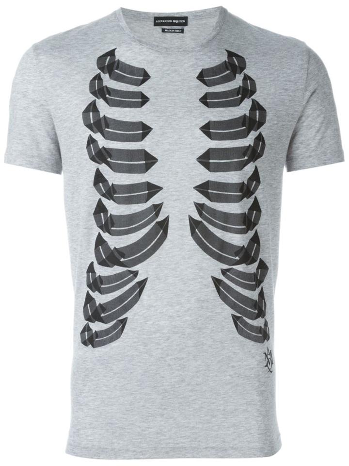 Alexander Mcqueen Ribcage Print T-shirt, Men's, Size: M, Grey, Cotton