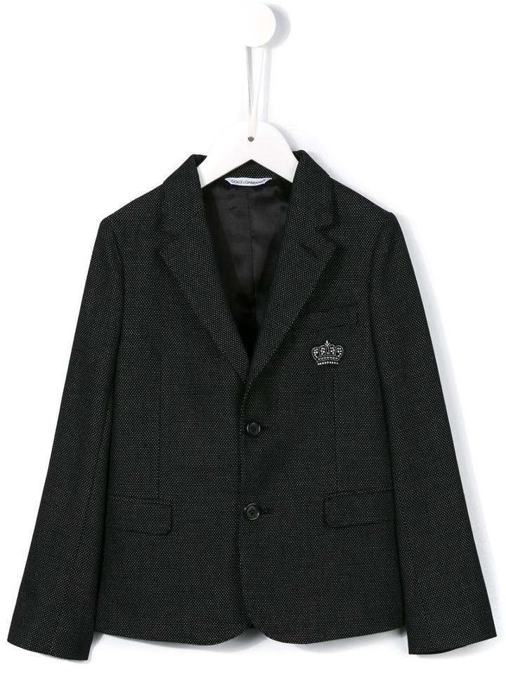 Dolce & Gabbana Kids Crown Embroidered Blazer, Boy's, Size: 12 Yrs, Black