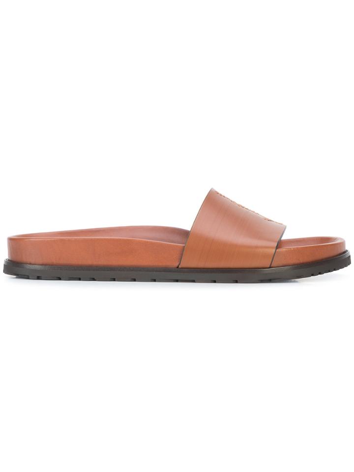 Saint Laurent Embossed Logo Sandals - Brown