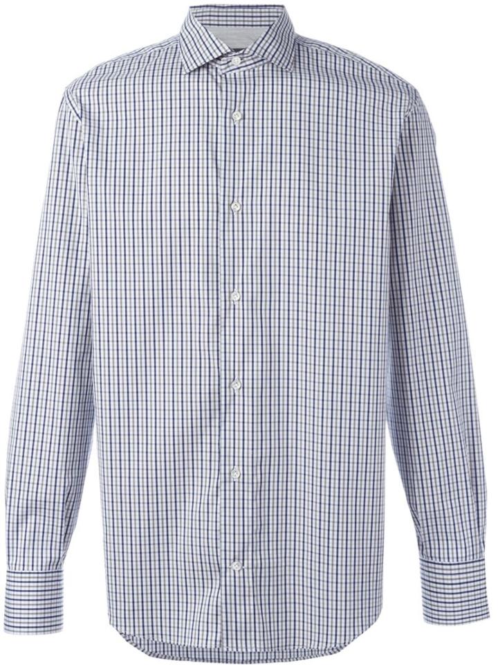 Eleventy Checked Shirt, Men's, Size: 43, Blue, Cotton/polyamide/spandex/elastane