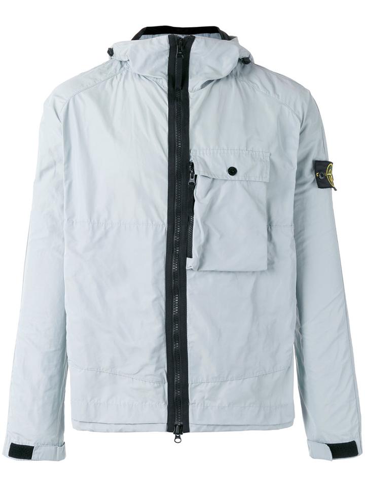 Stone Island Contrast Hooded Jacket, Men's, Size: Medium, Grey, Polyester/polyamide