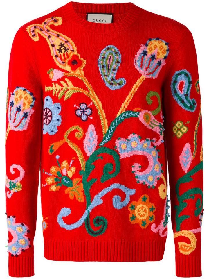 Gucci - Paisley Intarsia Sweater - Men - Acrylic/polyamide/polyester/metallic Fibre - M, Red, Acrylic/polyamide/polyester/metallic Fibre
