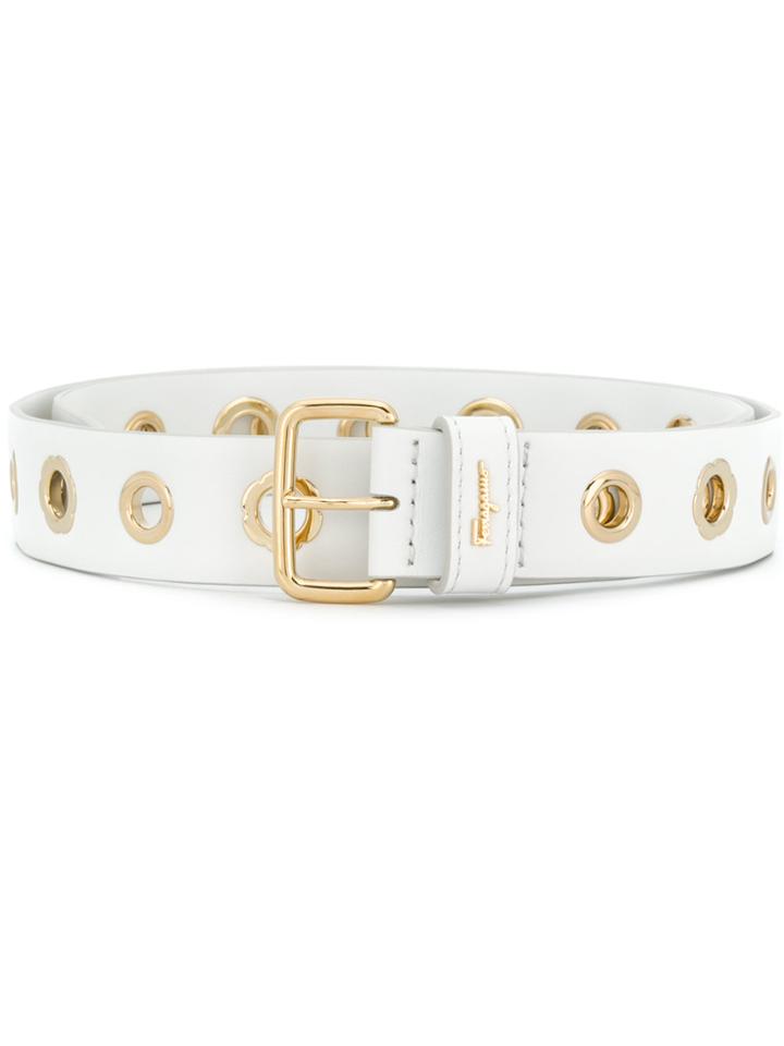 Salvatore Ferragamo Flower Eyelet Belt - White