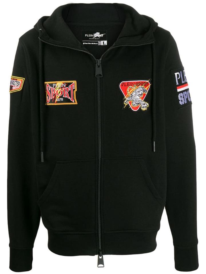 Plein Sport Patch Decorated Zip Hoodie - Black