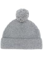 Closed Ribbed Pompom Hat - Grey