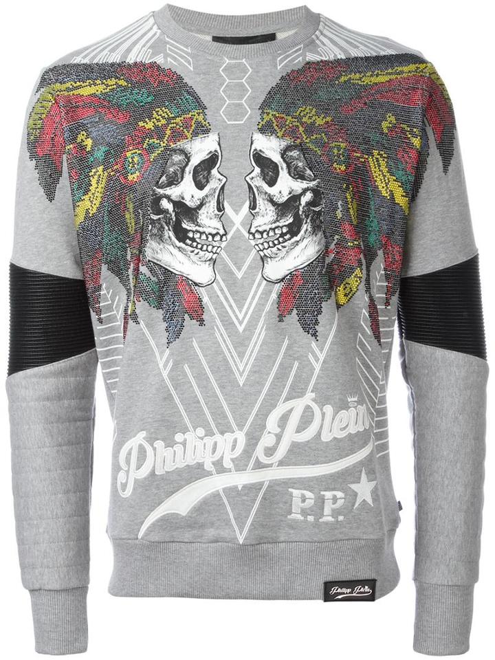 Philipp Plein 'chunta' Sweatshirt, Men's, Size: Xl, Grey, Cotton/leather/polyurethane/polyester