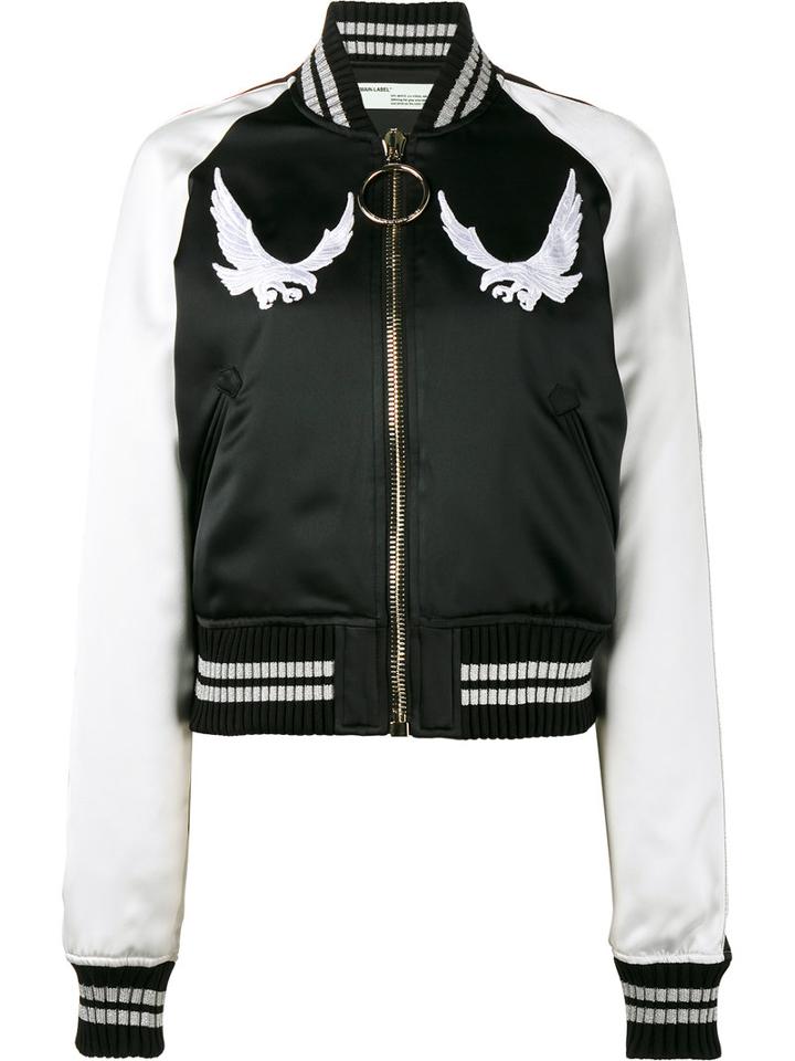 Off-white Bird Embroidered Bomber Jacket, Women's, Size: Small, Black, Polyester/viscose/polyamide