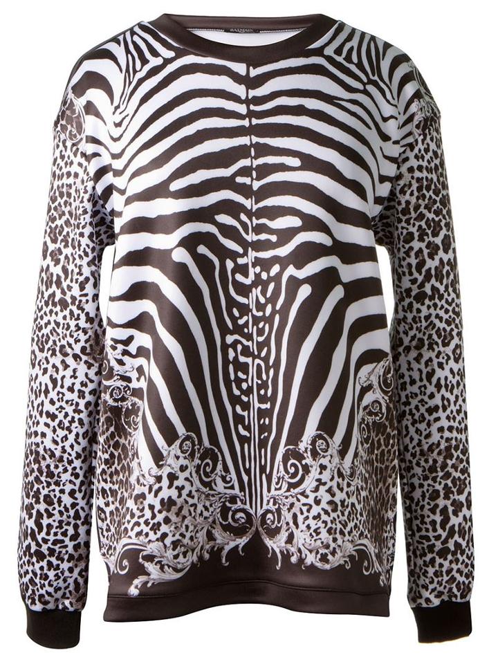 Balmain Zebra Print Sweater, Women's, Size: 36, Black, Polyester/spandex/elastane