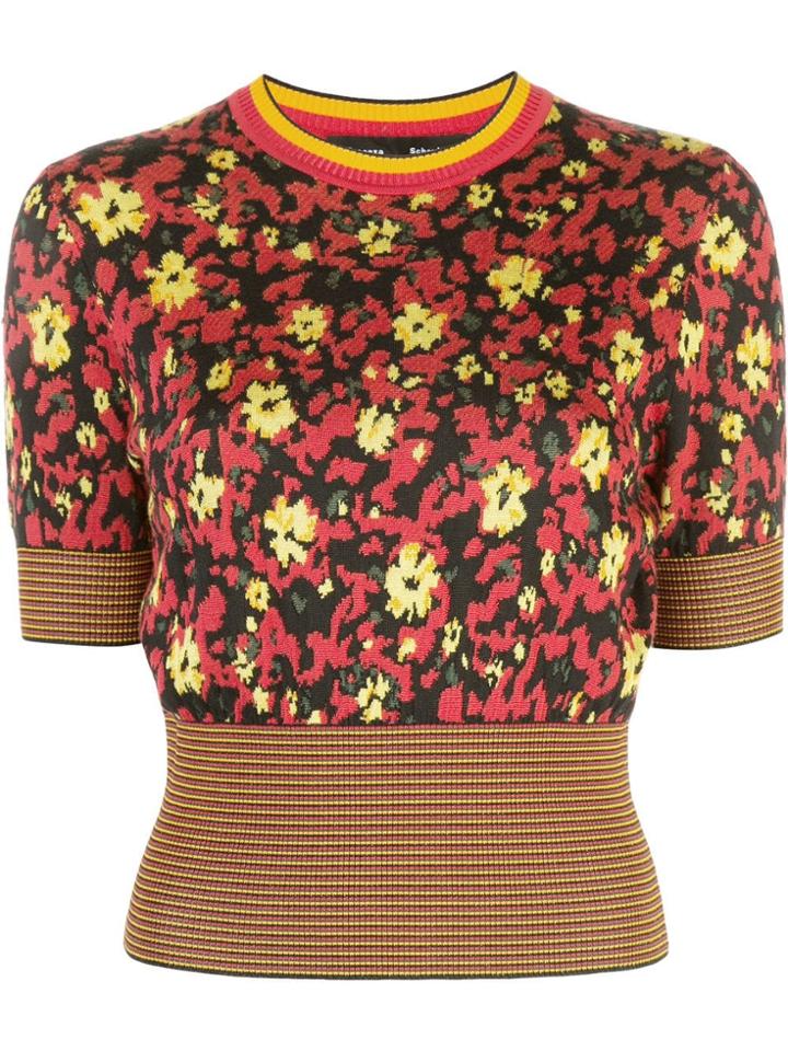 Proenza Schouler Silk Jacquard Floral Knit Top - Red