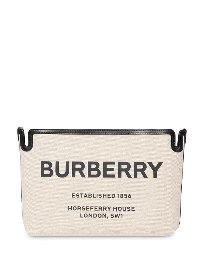 Burberry Medium Horseferry Print Canvas Clutch - Neutrals