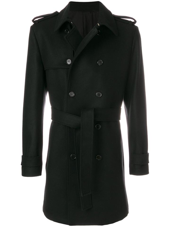 Kris Van Assche Belted Double Breasted Coat - Black