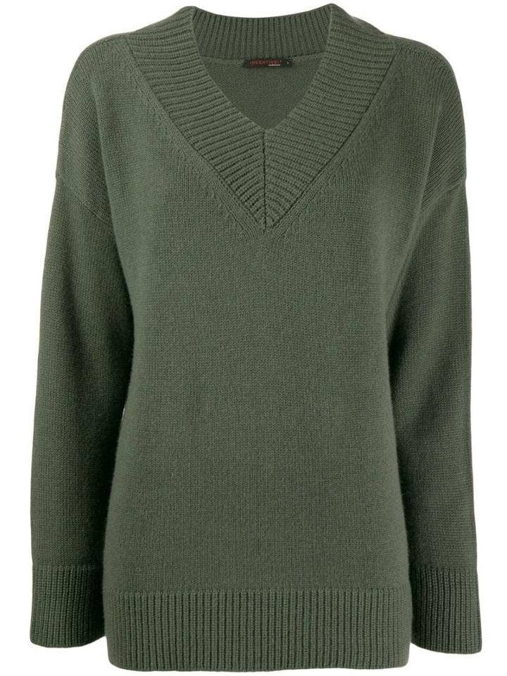 Incentive! Cashmere V-neck Knitted Jumper - Green