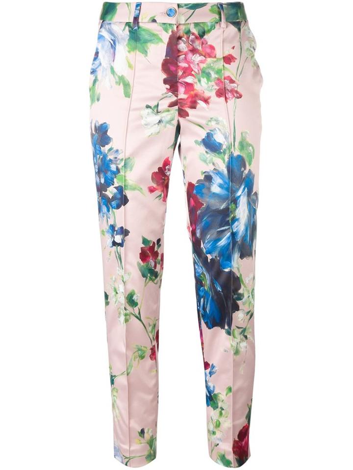 Blumarine Floral Print Cropped Trousers, Women's, Size: 42, Pink/purple, Polyester/spandex/elastane/viscose
