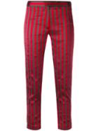 Ann Demeulemeester - Cropped Stripe Trousers - Women - Silk/cotton/polyester/rayon - 38, Red, Silk/cotton/polyester/rayon