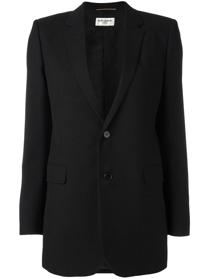 Saint Laurent Single Breasted Tube Jacket, Women's, Size: 38, Black, Virgin Wool/cotton/silk