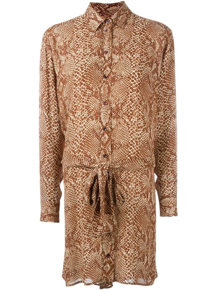 Saint Laurent Snakeskin Print Shirt Dress - Brown